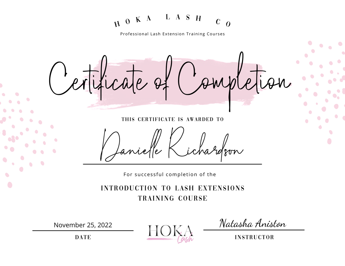Hoka Lash Official Certificate of Completion