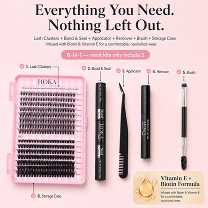 DIY Lash Clusters Kit – 640Pcs Wispy Natural Individual Eyelash Extensions, 30D-50D D Curl 9-16mm, with Biotin Bond & Vitamin E Seal, Remover, Tweezers